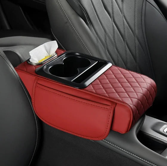 Universal car center console armrest box with dual cup holders, heightening pad, high comfort, easy to install.