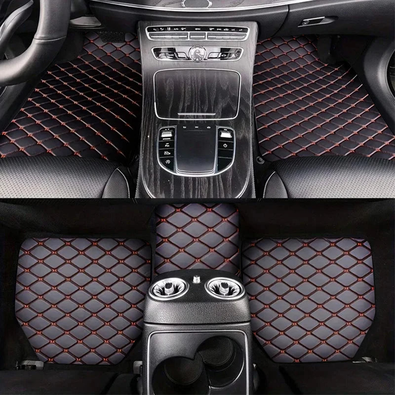 Pu Leather 5pcs Car Floor Mats Universal Waterproof  Front Rear Full Set Auto Rugs Leather Car Carpet  Accessories Interior