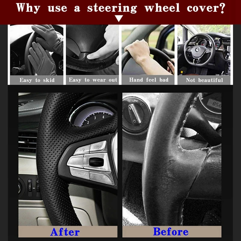 Steering Wheel Cover For Audi A2 8Z A3 8L Sportback A4 B6 Avant A6 C5 A8 D2 TT 8N S3 S4 RS 4 DIY Black PU Microfiber Leather