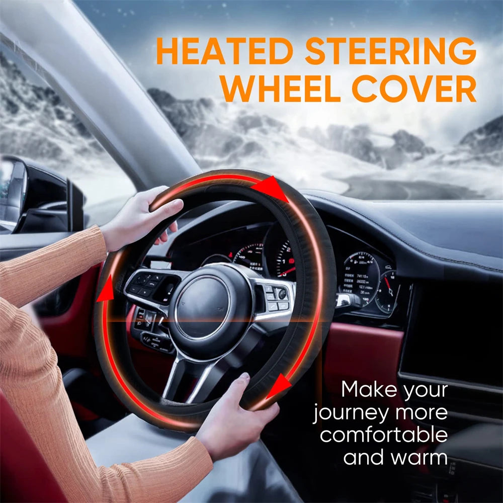 Winter Handle Cover Heated steering Wheel Cover 38cm Universal Warm Suede Car Steering Wheel Cover