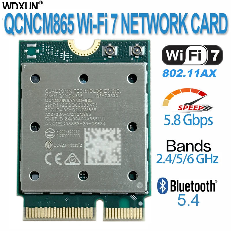 WiFi 7 QCNCM865 WI-FI 7 BT Combo module Bluetooth 5.3 Up to 5.8 Gbps with 4K QAM,Wi-Fi 7, Wi-Fi 6E, Wi-Fi 6 802.11ax