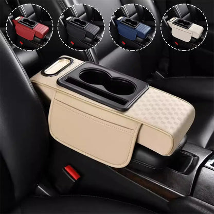 Car Center Console Height Increasing Armrest Cushion Leather Pad Cup Holder Box PU Universal Armrest Tissue with Multifunct Z1K4