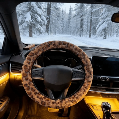 Leopard Steering Wheel Cover Winter Plush Soft Comfortable Fur Steering Wheel Cover 38cm Universal Car Steering Wheel Cover