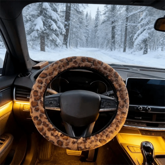 Leopard Steering Wheel Cover Winter Plush Soft Comfortable Fur Steering Wheel Cover 38cm Universal Car Steering Wheel Cover