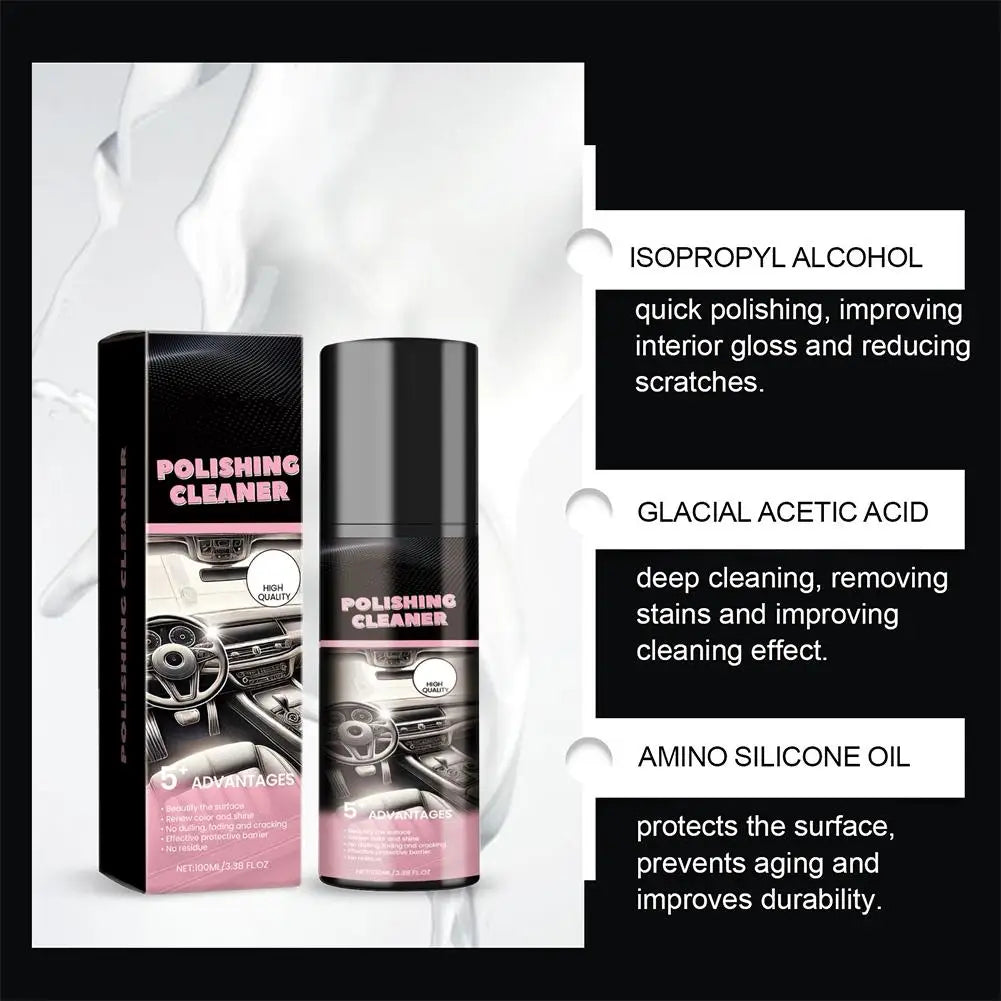 100ml Car Interior Polishing Cleaner Spray, Dashboard & Leather Restorer, UV Protection  Conditioner for Plastic, Vinyl & Rubber
