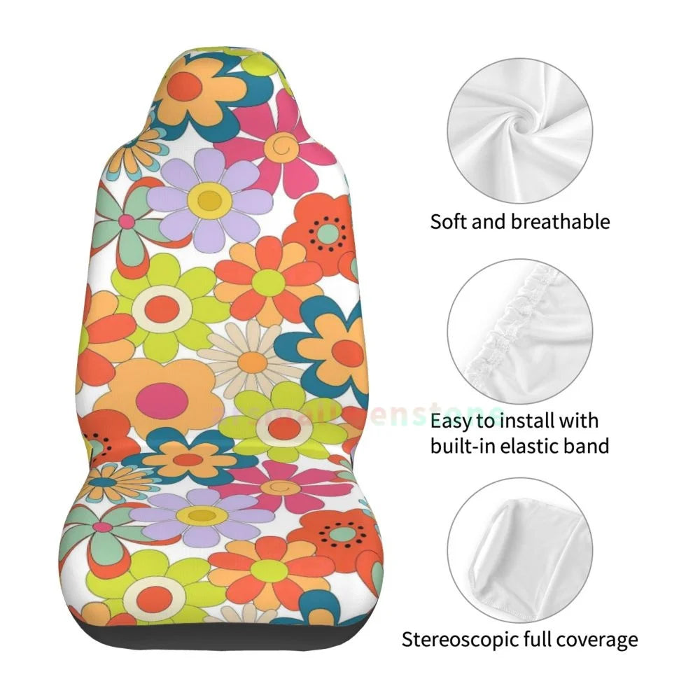 Hippie Flowers Car Seat Cover 2PCS Front Car Seat Cover Seat Anti Fouling Protective Cover Cute Car Accessories