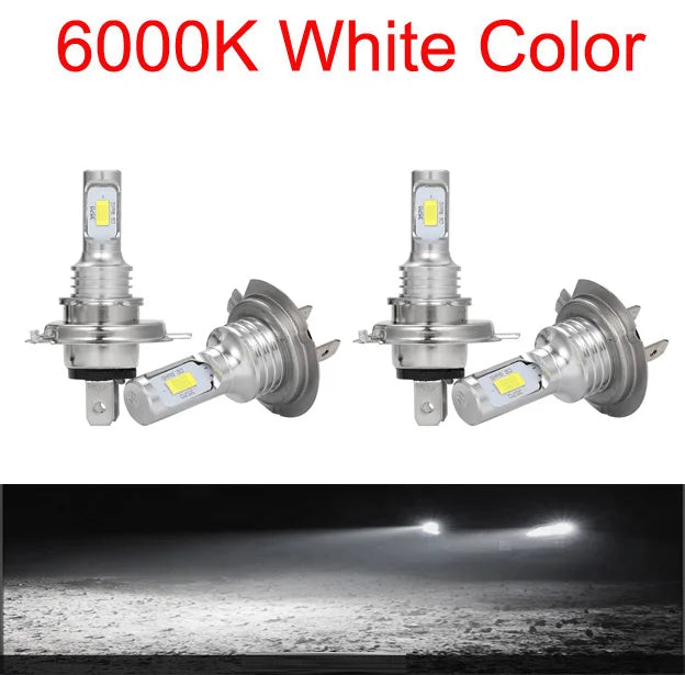 Kit Lâmpada LED H7/H4 4 Peças - Farol Alto/Baixo Branco 6000K, Amarelo 3000K, Azul Gelo 12000K
