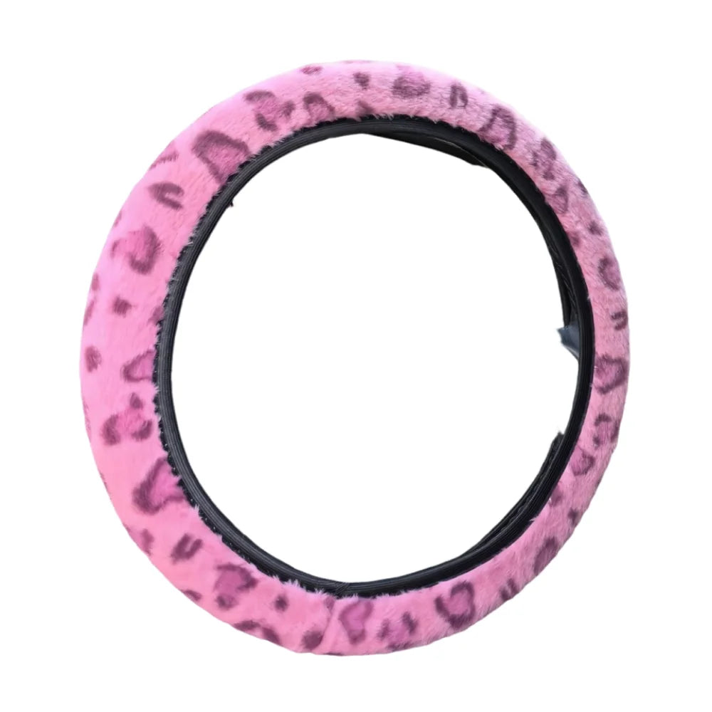 Leopard Steering Wheel Cover Winter Plush Soft Comfortable Fur Steering Wheel Cover 38cm Universal Car Steering Wheel Cover