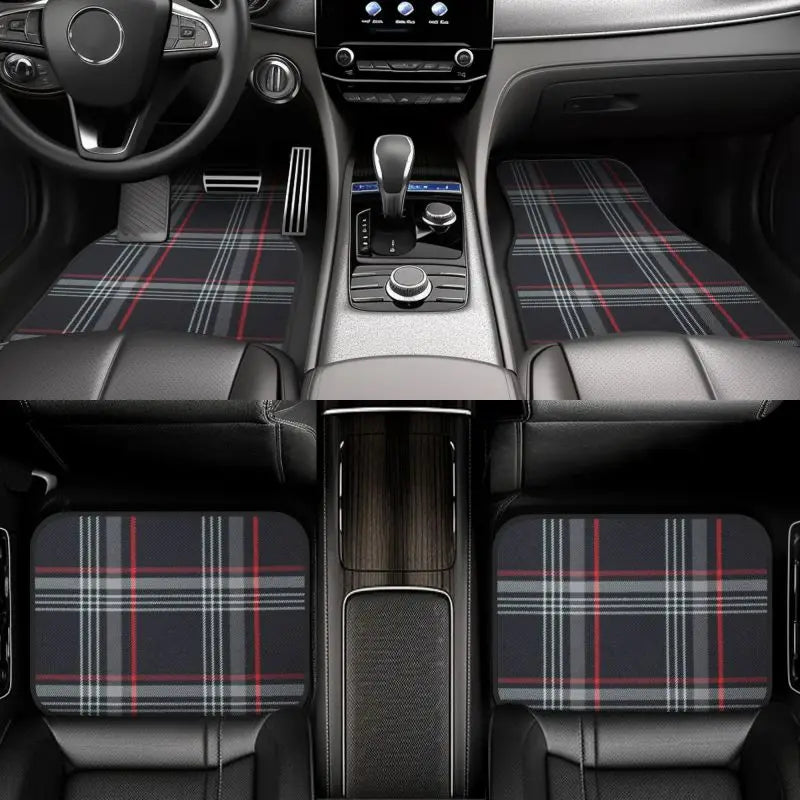 GTI Tartan Car Floor Mats Universal Non-Slip Carpets Rugs Front & Rear Car Foot Mats Set of 4 Pieces Auto Accessories Decoration