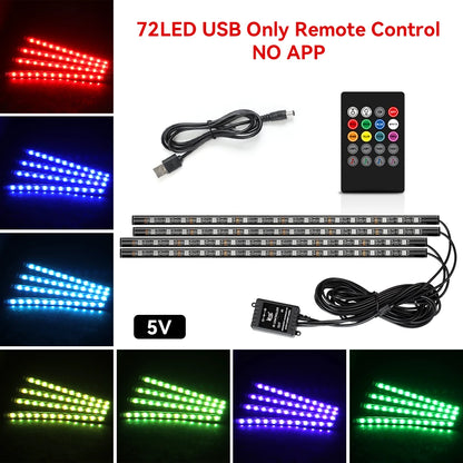 Car Interior Ambient Light Kit RGB LED Foot Strip Light Music Sync with App Remote Music Control Cig/USB Auto Decorative Lamps