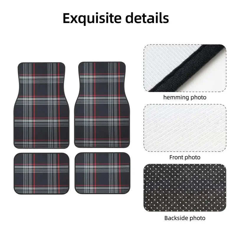 GTI Tartan Car Floor Mats Universal Non-Slip Carpets Rugs Front & Rear Car Foot Mats Set of 4 Pieces Auto Accessories Decoration
