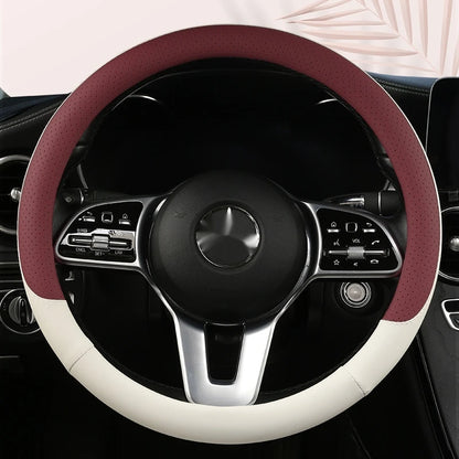 Steering Wheel Cover Breathable Non Slip Nappa Leather All Season Universal For Car Interior Wear Resistant Protective Cover