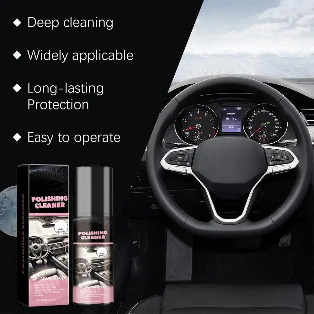 100ml Car Interior Polishing Cleaner Spray, Dashboard & Leather Restorer, UV Protection  Conditioner for Plastic, Vinyl & Rubber