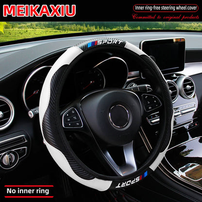 Carbon Fiber Leather Sport Steering Wheel Cover Rimless Universal Fit for 14.5-15 Inch Car Steering Wheels Decorative Accessory