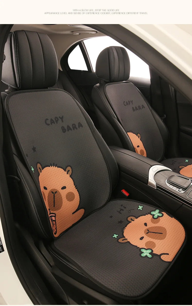 Universal Car Seat Covers Cute Capybara Design Comfortable Breathable Mesh Fabric Four Leaf Clover Pattern for All Seasons