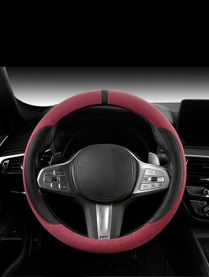 Steering Wheel Cover Suede D Shape Wine Red Four Seasons Breathable Non Slip Sweat Absorbent Comfortable Car Steering Protector