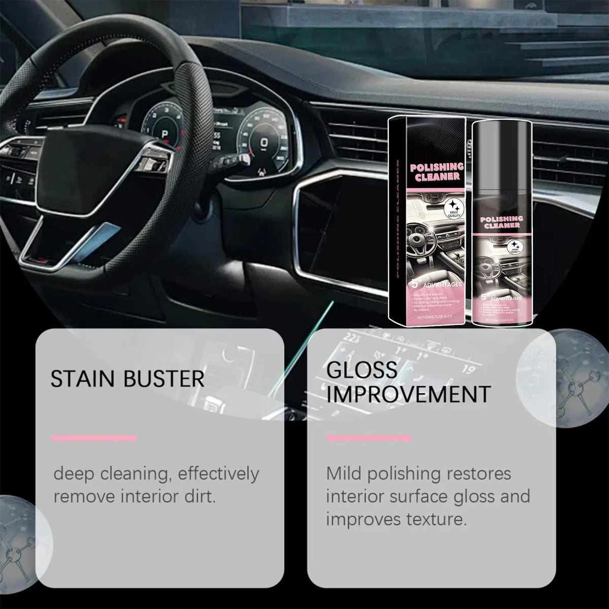 Car Interior Polish & Cleaner Spray 100ml All-Purpose Detailer for Dashboard Leather Plastic Restores Shine & Protects Care Kit