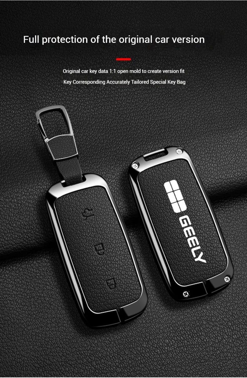 For Geely EX5 Metal Leather Car Key Case Full Cover Shell For Geely EX5 EM-i / ‌Starray EM-i / Galaxy L6/L7/E8/M9
