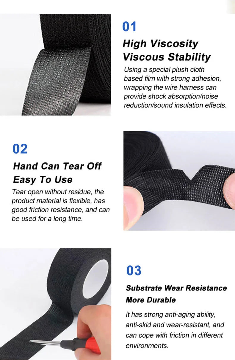 Automotive Wiring Harness Adhesive Tape Noise Reduction Heat Resistance Flame Retardant Electrical Protective Cloth Tape