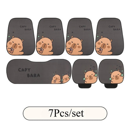 Universal Car Seat Covers Cute Capybara Design Comfortable Breathable Mesh Fabric Four Leaf Clover Pattern for All Seasons
