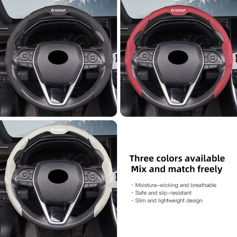 Sporty Steering Wheel Cover Advanced Leather Anti-Slip For Smart EQ Fortwo Forfour 453 451 452 450 454 Roadster Forjeremy