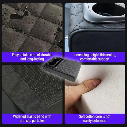 Car Armrest Box Cushion, Auto Center Console Armrest Cushion With 2 Cup Holder PU Leather Armrest Pad Portable Car Amrest