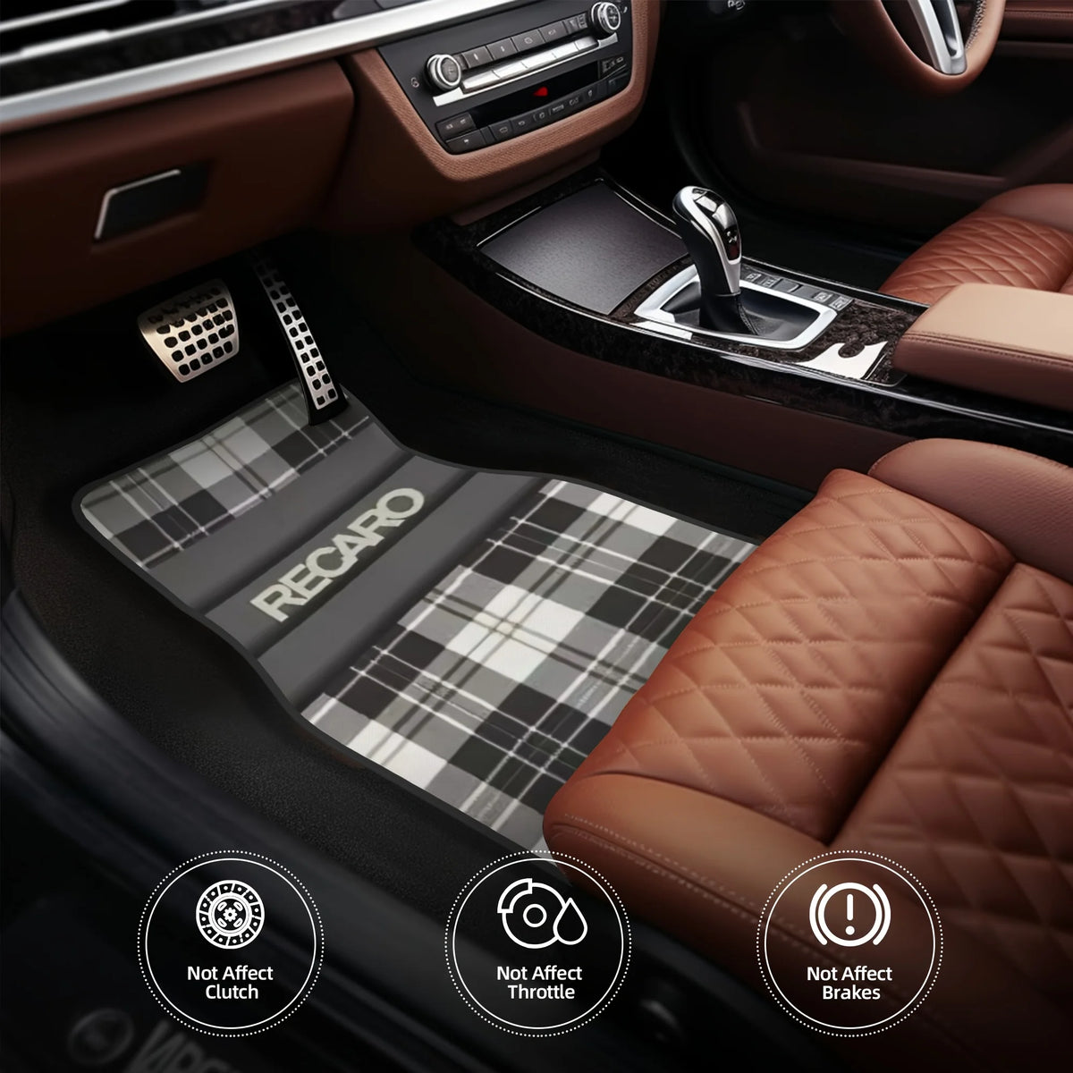 4pcs RECARO -Heavy-Duty All-Weather Floor Mats - Fit For Driver's Footwell With Pedal Cutouts - Easy-to-Clean Car Interior Prote