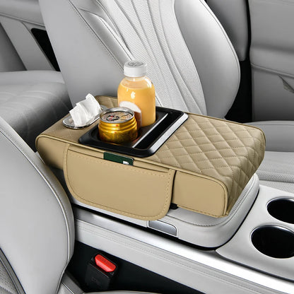 Portable Center Console Armrest Cushion Leather With Cup Holder Tissue Box Car Armrest Pillow Multifunctional Parts & Accessorie