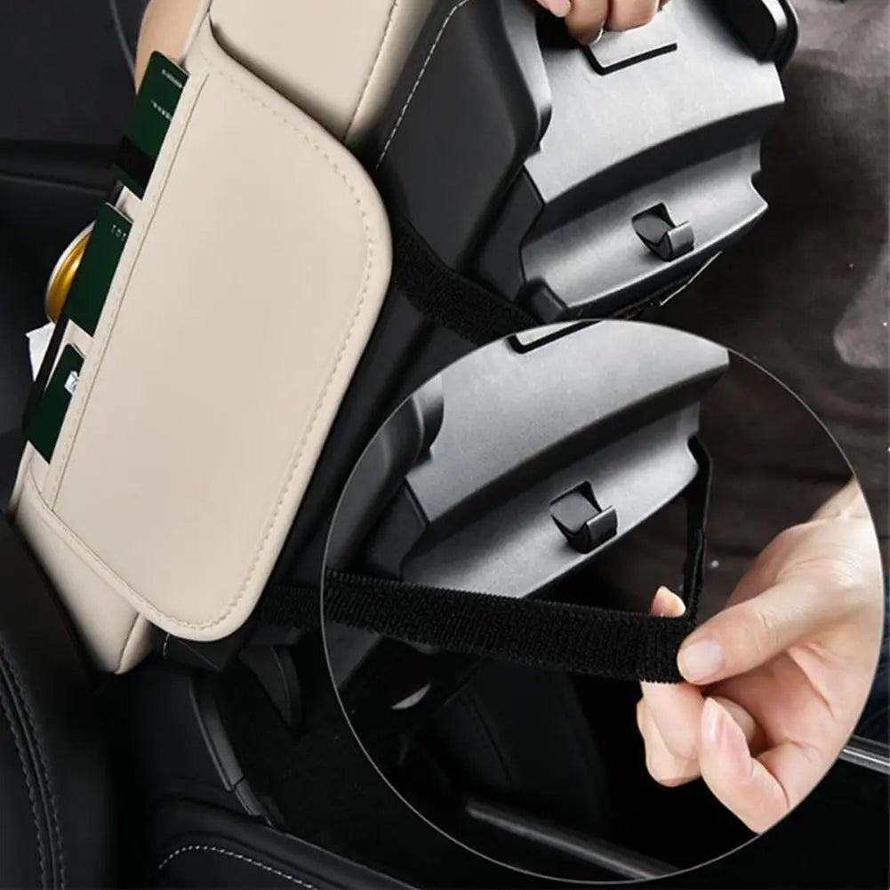 Car Center Console Height Increasing Armrest Cushion Multifunctional PU Leather Armrest Pad with Cup Holder Tissue Box Universal