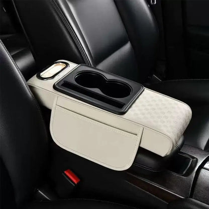 Multifunctional Car Armrest Cushion with Cup Holder & Tissue Pocket, Universal Auto Center Console Armrest Pad Heightening Mat