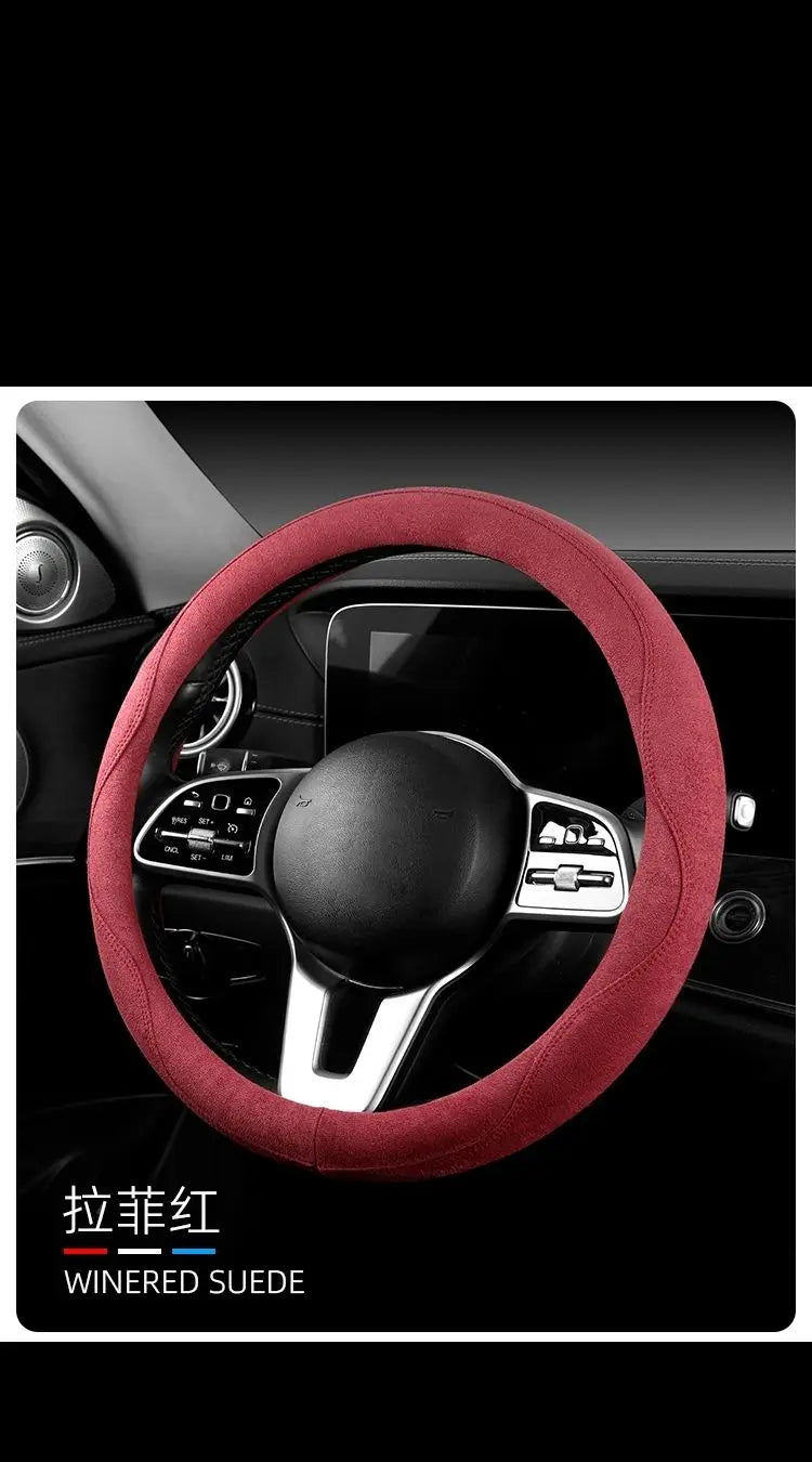 Steering Wheel Cover, Colorful Thread Suede, New Style, Sweat-Absorbent, Non-Slip, Wear-Resistant, Suitable for All Seasons
