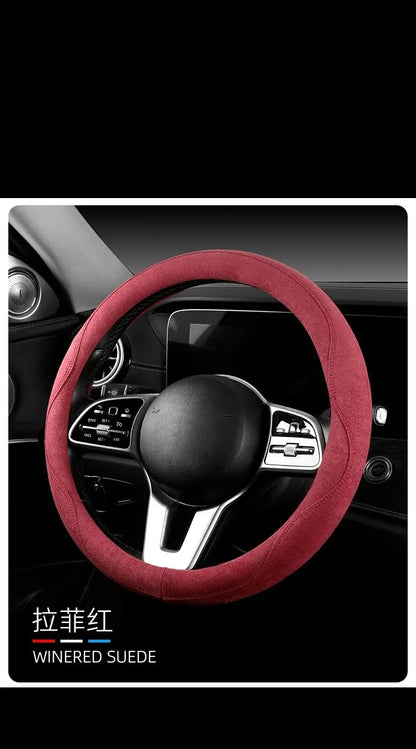 Steering Wheel Cover, Colorful Thread Suede, New Style, Sweat-Absorbent, Non-Slip, Wear-Resistant, Suitable for All Seasons