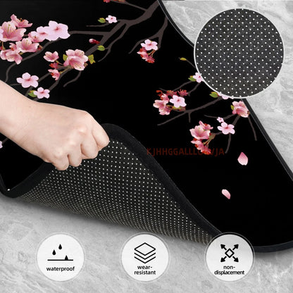 Japanese Sakura Branch 4PCS Crystal Velvet Car Floor Mats Set of Four Anti Fouling Car Mats Carpet Anti Slip Car Floor Mats