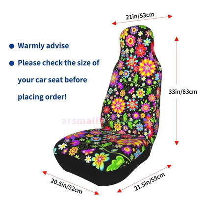Hippie Flowers Car Seat Cover 2PCS Front Car Seat Cover Seat Anti Fouling Protective Cover Cute Car Accessories