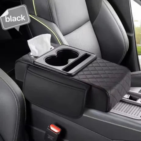 Auto Center Console Armrest Cushion With 2 Cup Holder PU Leather Armrest Pad Portable Car Amrest Pillow Cover Height Pad
