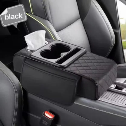 Auto Center Console Armrest Cushion With 2 Cup Holder PU Leather Armrest Pad Portable Car Amrest Pillow Cover Height Pad