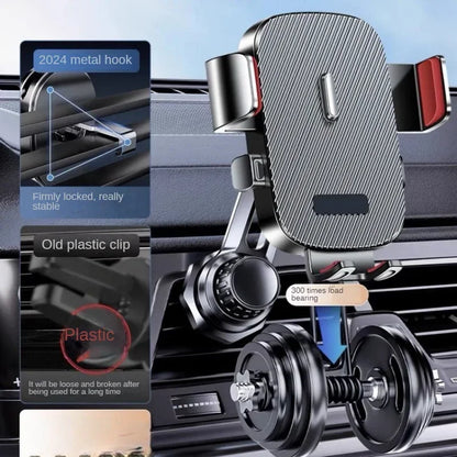 Car Phone Holder New Universal Phone Holder with Hook Clip, Automatic Locking Without Blocking Air Outlet, Car Ventilation
