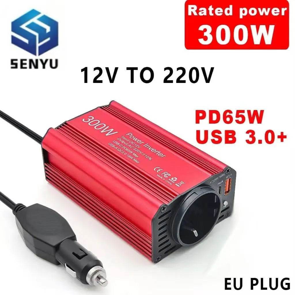 300W 150W Car Inverter Converter DC12V to AC 220V Voltage Transfer Converter Charging Adapter EU Socket Fast Charging PD65W USB