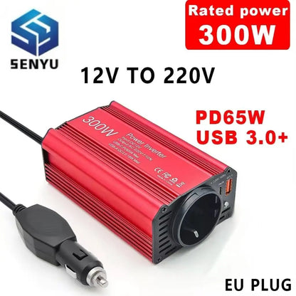 300W 150W Car Inverter Converter DC12V to AC 220V Voltage Transfer Converter Charging Adapter EU Socket Fast Charging PD65W USB