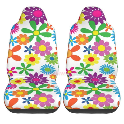 Hippie Flowers Car Seat Cover 2PCS Front Car Seat Cover Seat Anti Fouling Protective Cover Cute Car Accessories