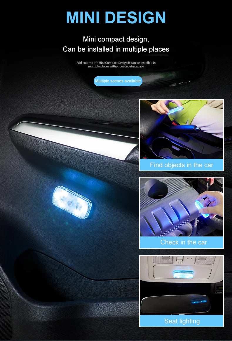 LED Touch Light Mini Wireless Car Interior Lighting Auto Roof Ceiling Reading Lamp for Trunk Storage Box USB Charging