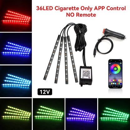 Kit de Fitas de LED RGB para Iluminação Ambiente dos Pés do Carro – Alimentação via USB (Acendedor de Cigarros), Controle e Decoração para o Interior do Veículo