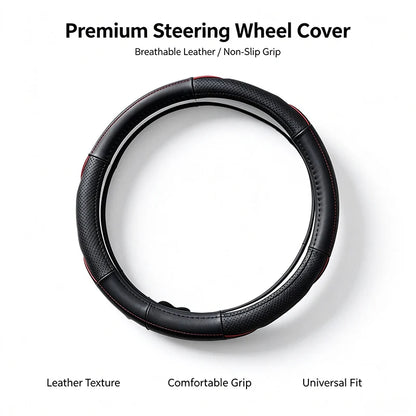 Car Steering Wheel Cover – Black Stitching, 38cm Round Outer Diameter, Anti-Slip & Wear-Resistant, Comfortable Grip