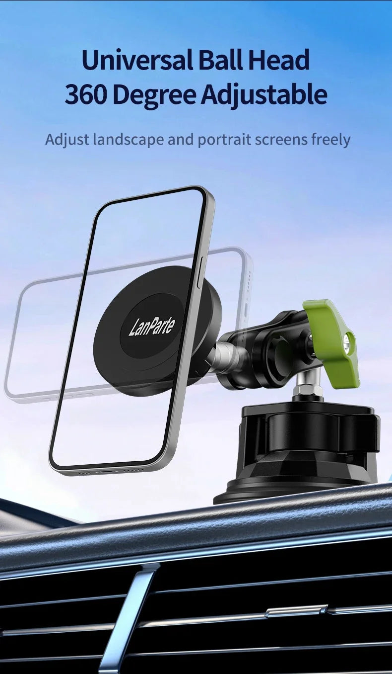 Car Phone Holder Magnetic Mount Strong Sticky Adhesive Suction Cup Dashboard 360 Rotating Anti-Shake for Iphone 16 15 14 13