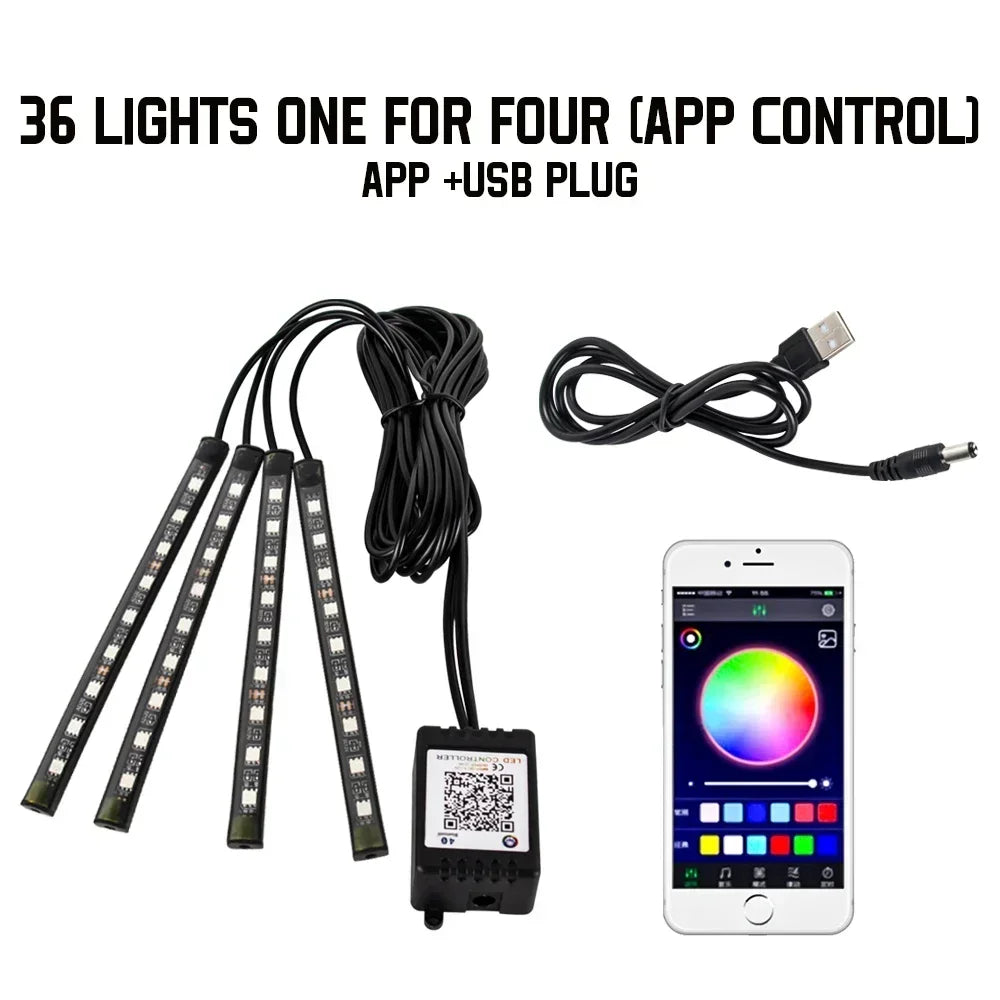 RGB Car Underglow Strip Lights with App Control Waterproof Strip Lights for Cart Boat Decoration LED Exterior Lights Strip DC12V