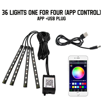 RGB Car Underglow Strip Lights with App Control Waterproof Strip Lights for Cart Boat Decoration LED Exterior Lights Strip DC12V