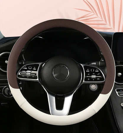 Steering Wheel Cover Breathable Non Slip Nappa Leather All Season Universal For Car Interior Wear Resistant Protective Cover