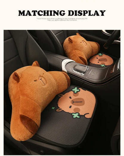 Universal Car Seat Covers Cute Capybara Design Comfortable Breathable Mesh Fabric Four Leaf Clover Pattern for All Seasons