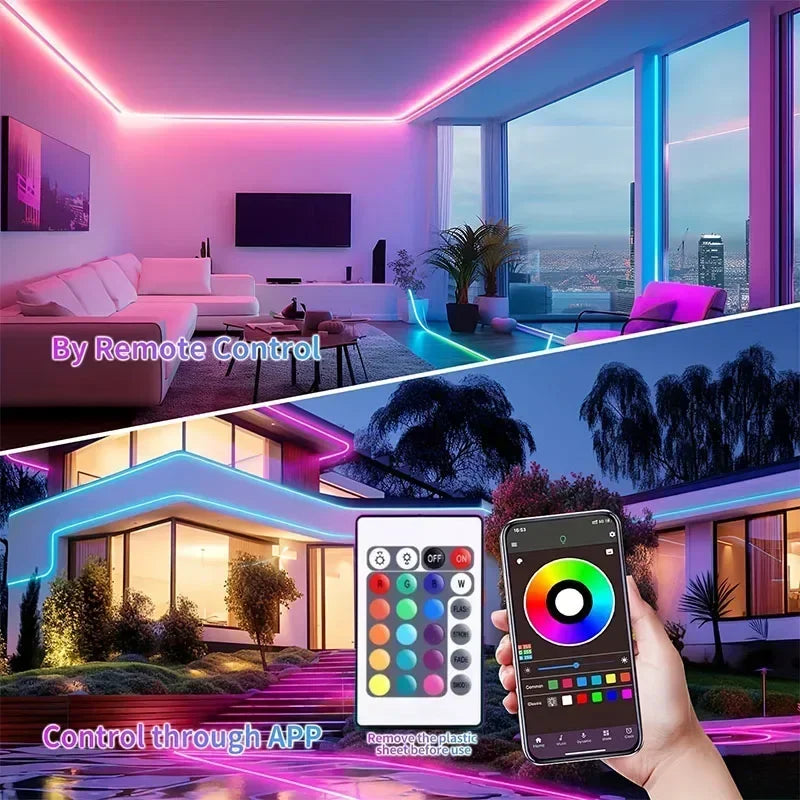 RGB Flexible LED Strip Lights USB Neon Rope Lights Remote App Control Music Sync Color Change Gaming Room Party Decor DIY Design