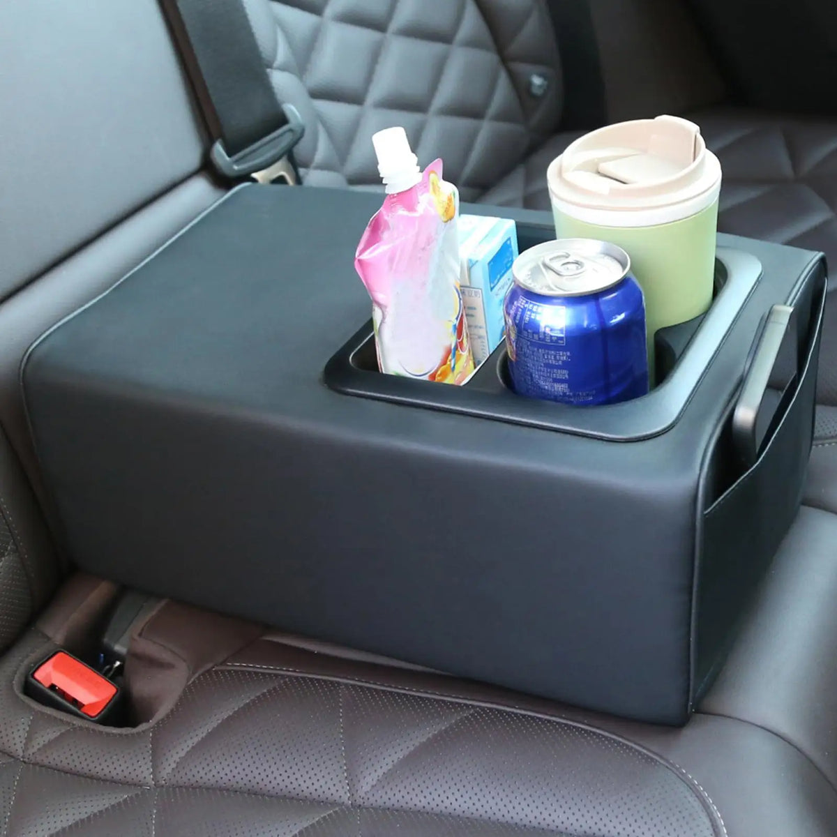 Armrest box booster pad Universal Rear Seat Armrest Console Box with Cup Holders Backseat Center Console with Double Pockets